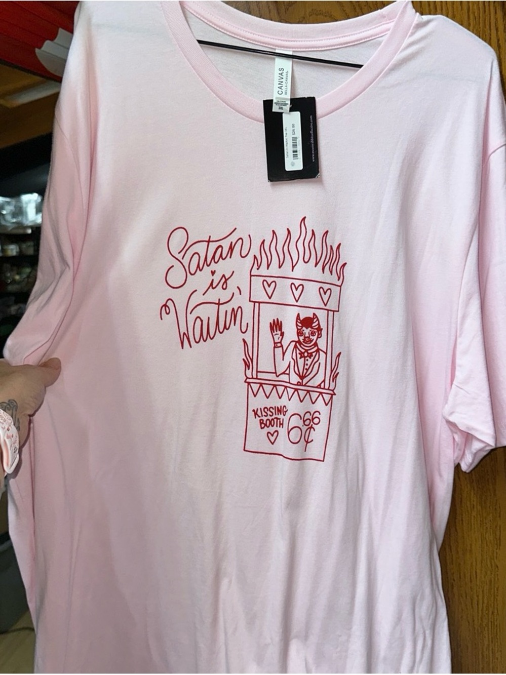 3XL Women’s Satan Is Waitin' Pink Graphic Tee - Casual Sleep Shirt